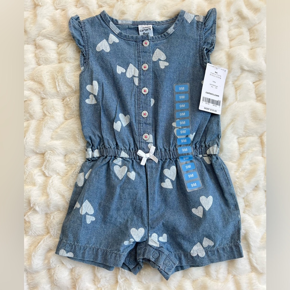 CARTER'S Baby Girls Chambray Romper 9 Months
